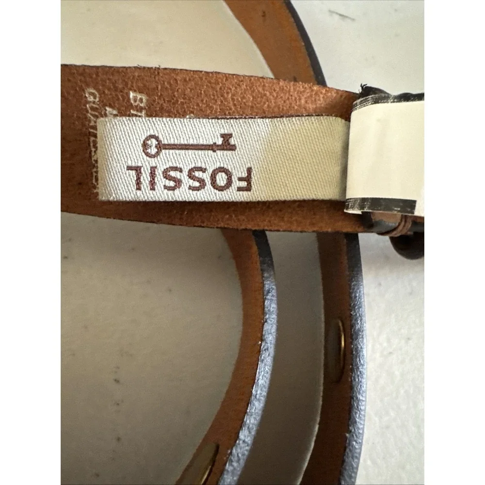 Fossil Brown Leather Belt Womens Medium Antique Brass Buckle Brown 1